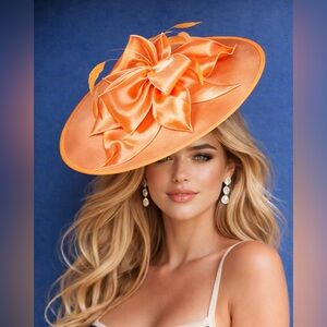 Vibrant Orange Hat Kentucky Derby Hat Headwear Formal Occasion Church Tea Party